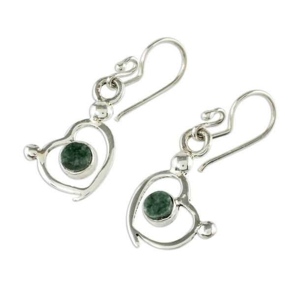 Alternate image for Sterling Silver and Jade Heart Dangle Earrings Ancestral Love