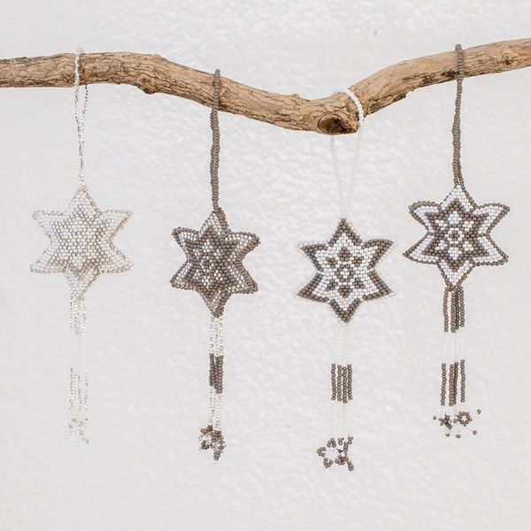 Alternate image for Glass Beaded Star Ornaments from Guatemala Set of 4 Grey Fleeting Stars
