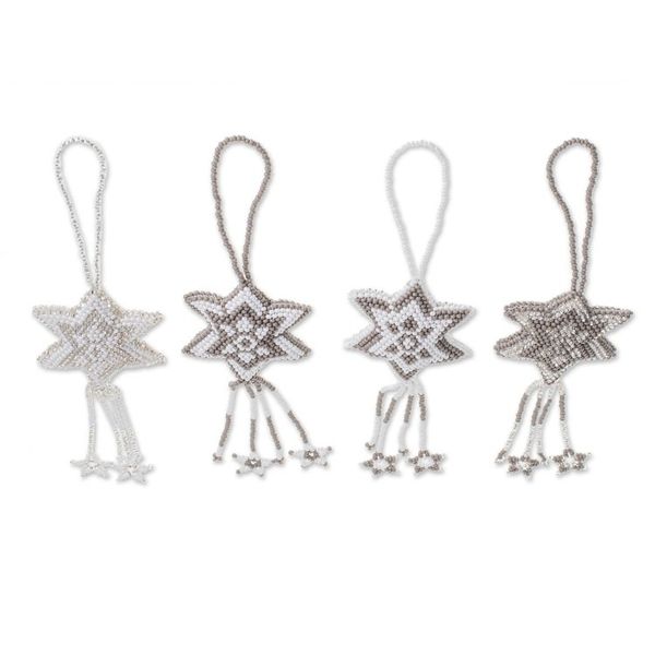 Alternate image for Glass Beaded Star Ornaments from Guatemala Set of 4 Grey Fleeting Stars