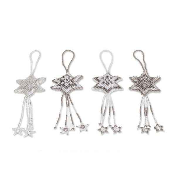 Alternate image for Glass Beaded Star Ornaments from Guatemala Set of 4 Grey Fleeting Stars