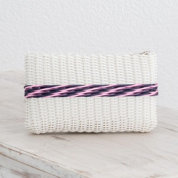 Alternate image for Handwoven Eco Friendly Clutch in White Enchantment of Color in White