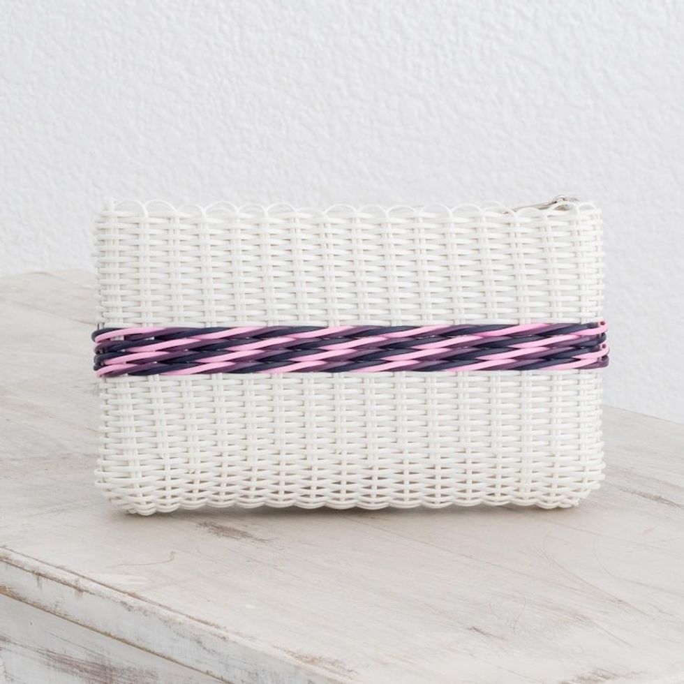 Handwoven Eco Friendly Clutch in White 'Enchantment of Color in White'