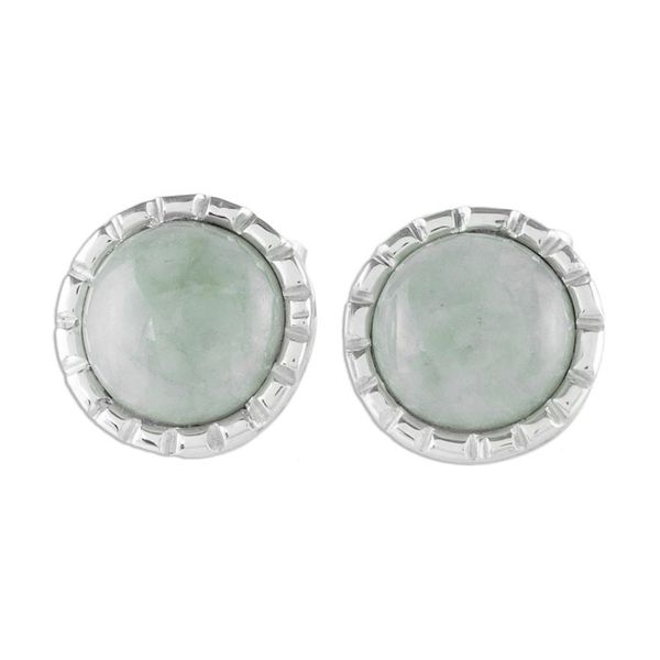 Alternate image for Sterling Silver Stud Earrings with Apple Green Jade Circles Apple Green Moon