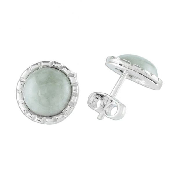 Alternate image for Sterling Silver Stud Earrings with Apple Green Jade Circles Apple Green Moon