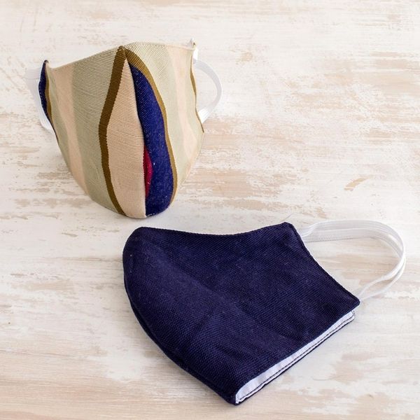Alternate image for 2 Handwoven 3-Layer Masks in Stripe Solid Blue Cotton Patience and Hope