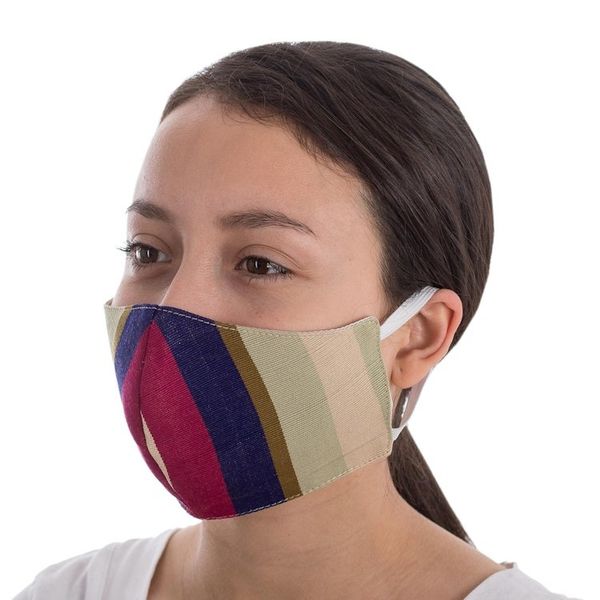Alternate image for 2 Handwoven 3-Layer Masks in Stripe Solid Blue Cotton Patience and Hope