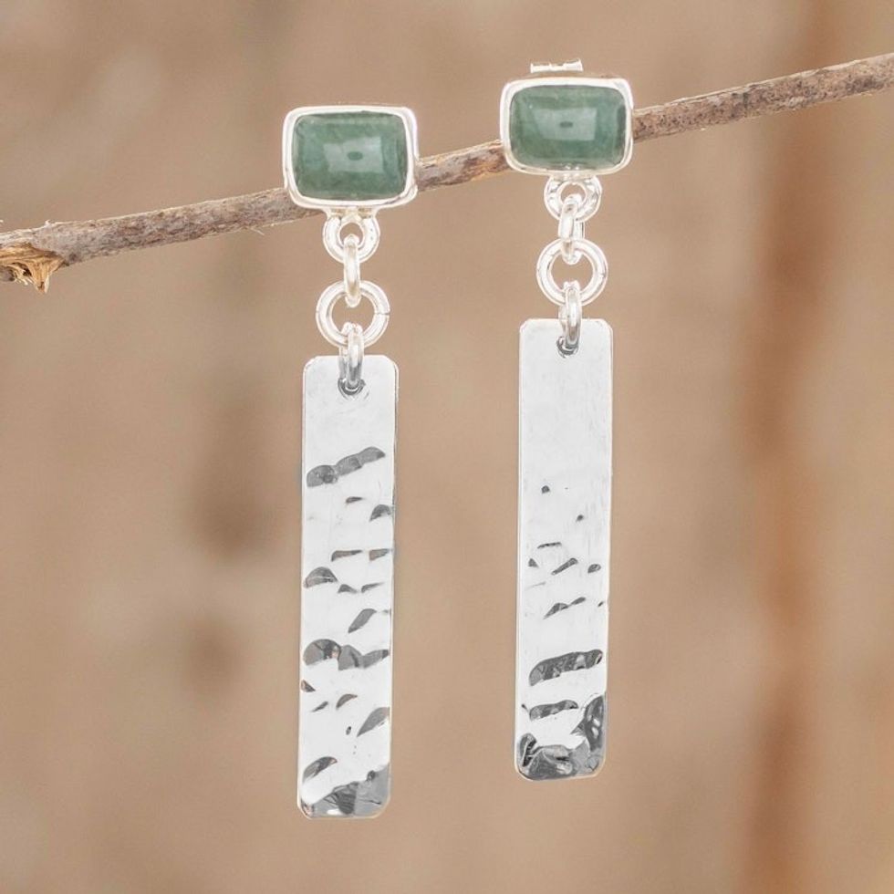 Geometric Green Jade Dangle Earrings from Guatemala 'Geometric Attraction'