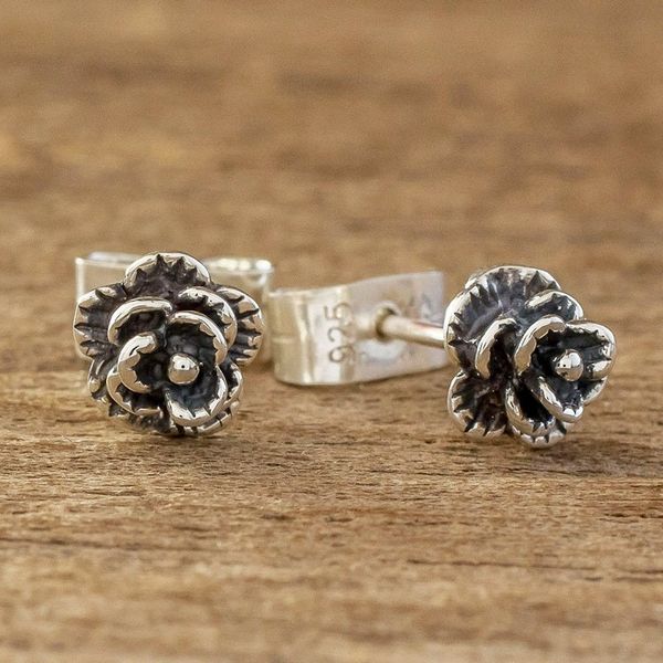 Alternate image for Small Sterling SIlver Flower Stud Earrings Humble Blossom