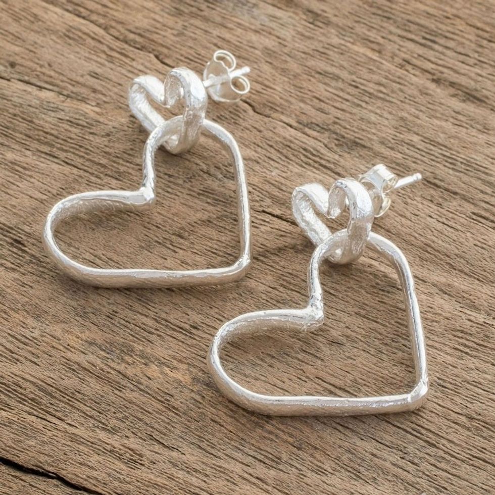 Heart-Shaped Sterling Silver Dangle Earrings from Costa Rica 'Unconditional'