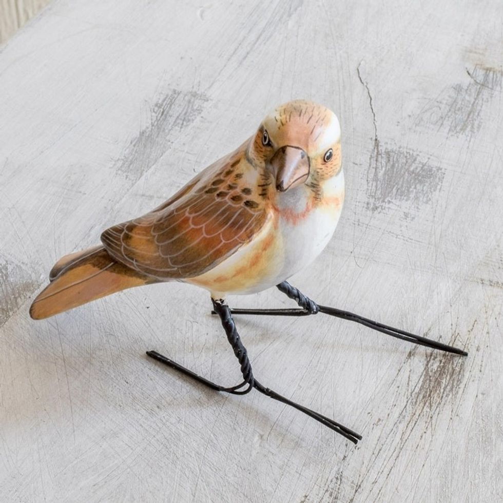 Guatemala Handcrafted Ceramic Rustic Bunting Bird Figurine 'Rustic Bunting'