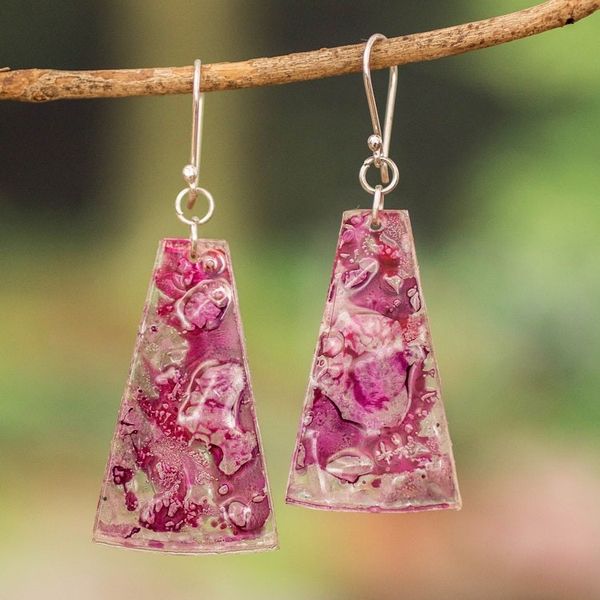 Alternate image for Recycled CD Dangle Earrings in Pink and Purple Orchid Polygons