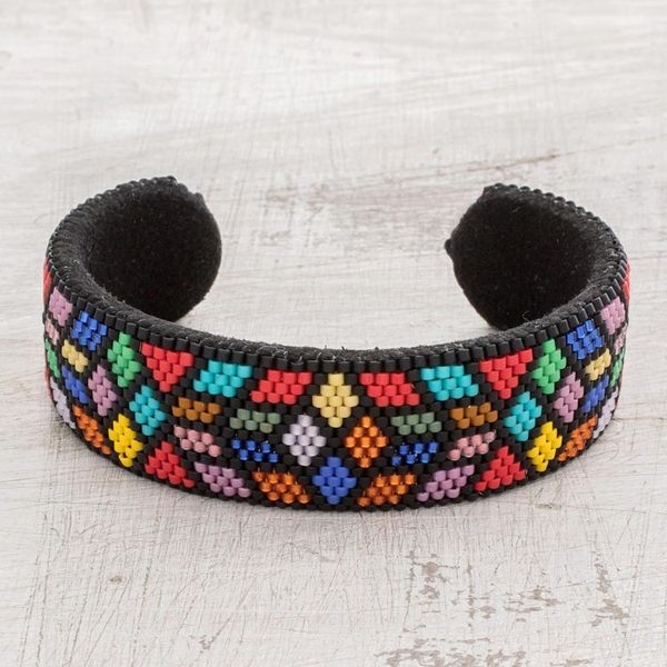 Alternate image for Colorful Geometric Glass Beaded Cuff Bracelet Rainbow Geometry