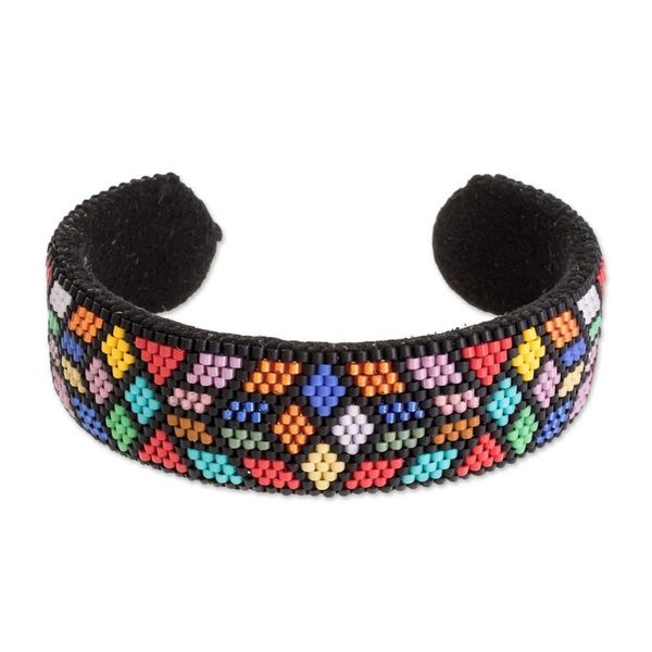 Alternate image for Colorful Geometric Glass Beaded Cuff Bracelet Rainbow Geometry
