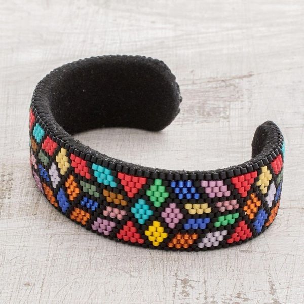 Alternate image for Colorful Geometric Glass Beaded Cuff Bracelet Rainbow Geometry