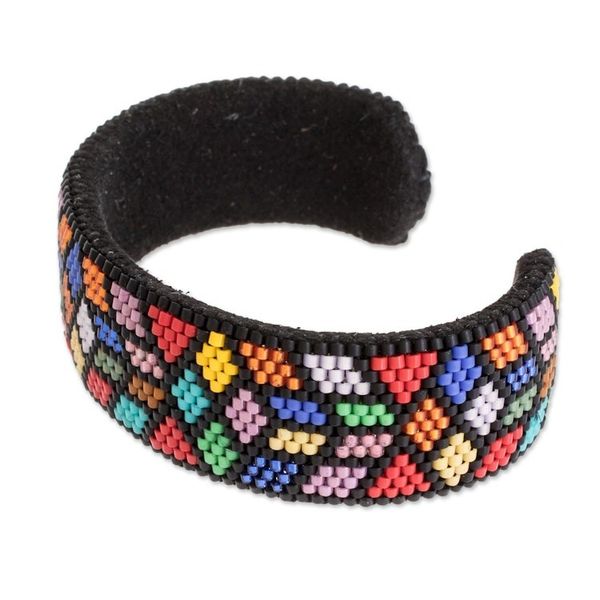 Alternate image for Colorful Geometric Glass Beaded Cuff Bracelet Rainbow Geometry