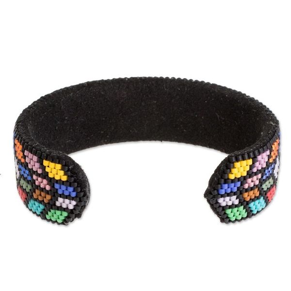 Alternate image for Colorful Geometric Glass Beaded Cuff Bracelet Rainbow Geometry