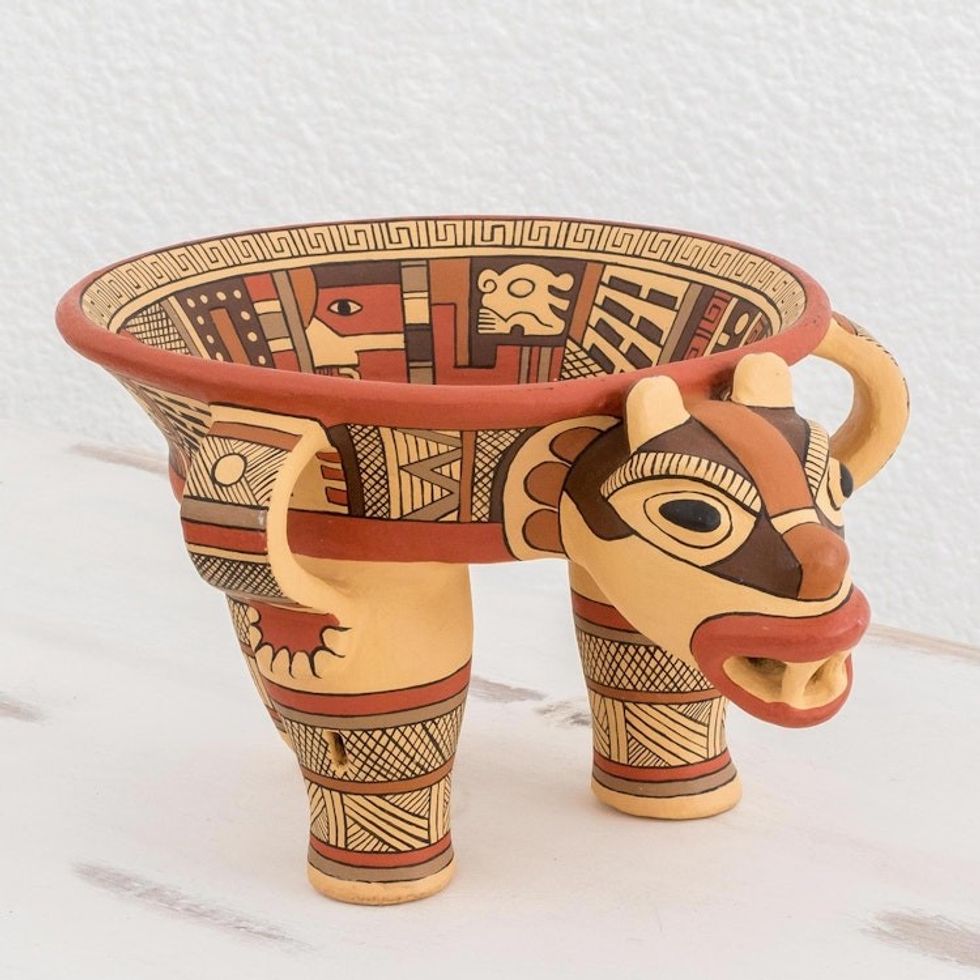 Pre-Hispanic Style Jaguar Ceramic Ceremonial Vessel 'Jaguar Offering'