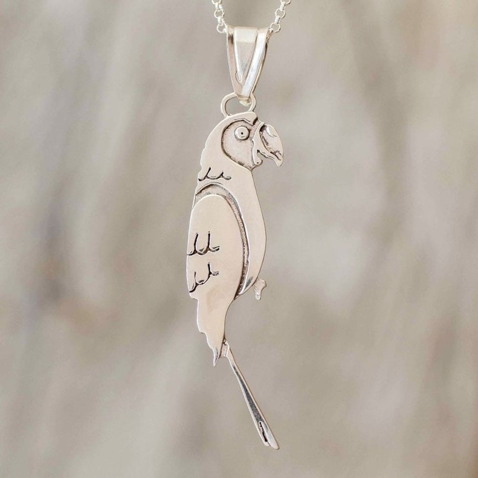 Sterling Silver Costa Rican Macaw Pendant Necklace 'Cloud Forest Macaw'