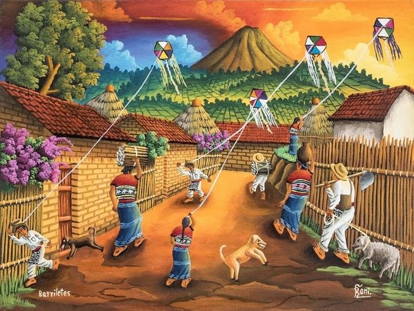 Alternate image for Colorful Oil Painting of a Guatemalan November 1 Tradition Kites