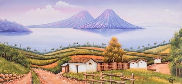 Alternate image for Painting of a Sunset at Lake Atitlan from Guatemala Magic Sunset