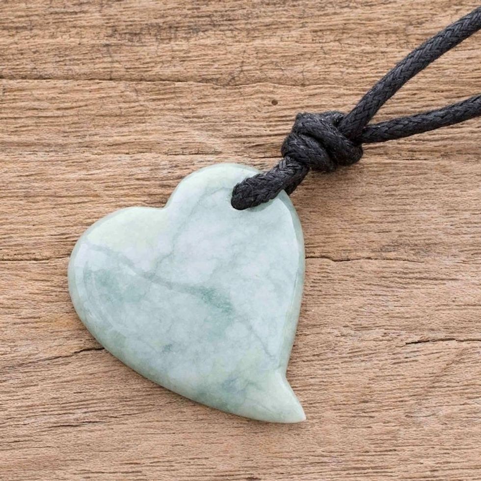Jade Heart Pendant Necklace in Apple Green from Guatemala 'Apple Green Culture of Love'