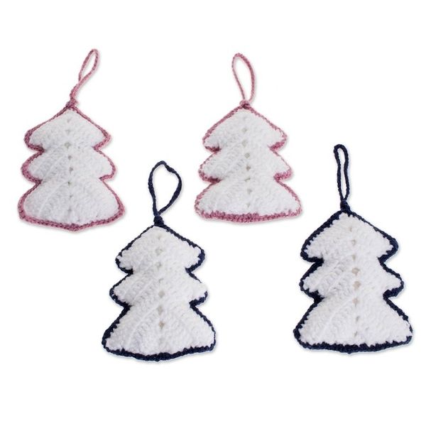 Alternate image for Hand-Crocheted White Christmas Tree Ornaments Set of 4 White Christmas Trees
