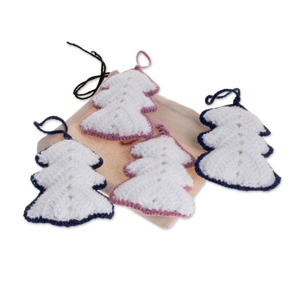 Alternate image for Hand-Crocheted White Christmas Tree Ornaments Set of 4 White Christmas Trees