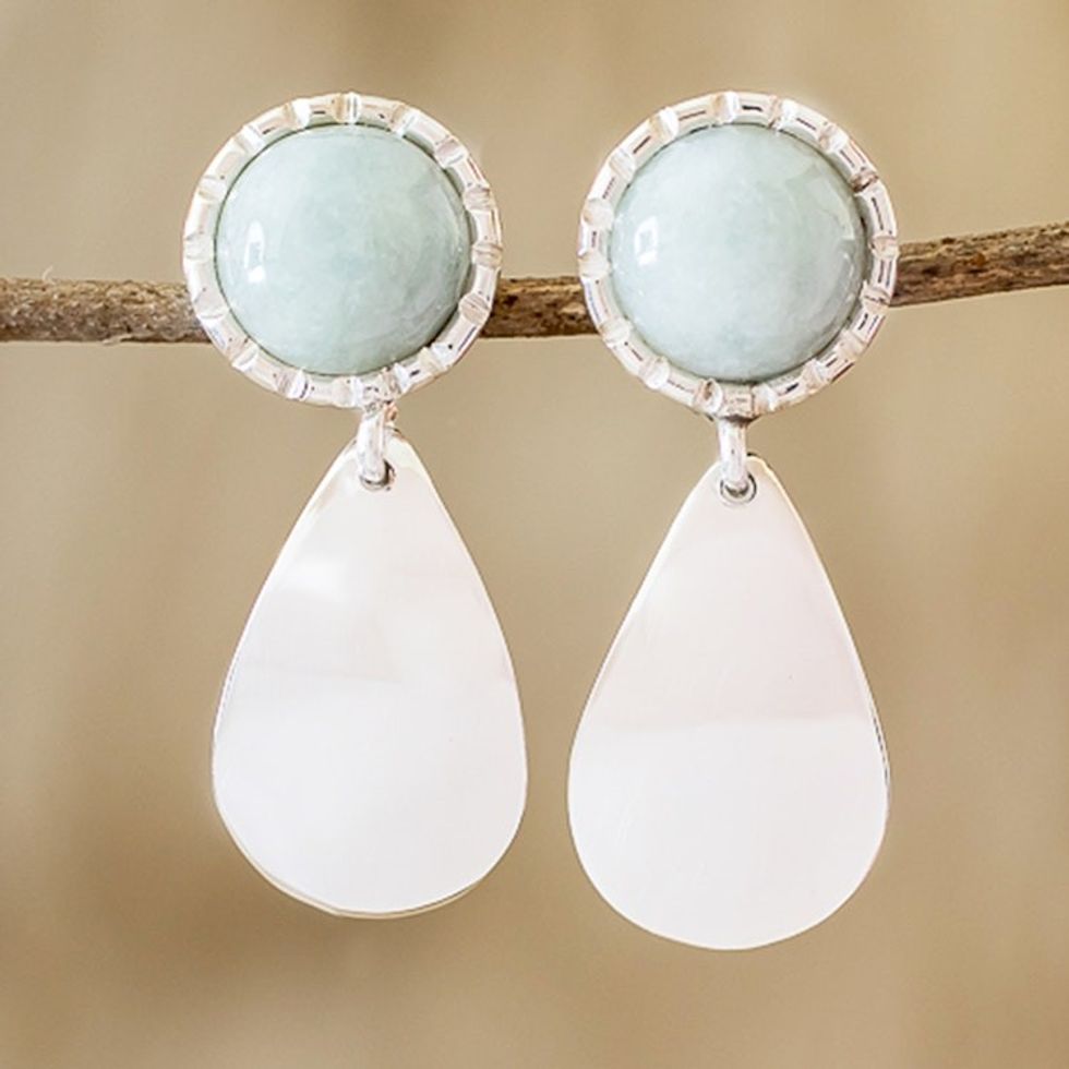 Light Green Earrings with Sterling Silver 'Maya Polish in Light Green'
