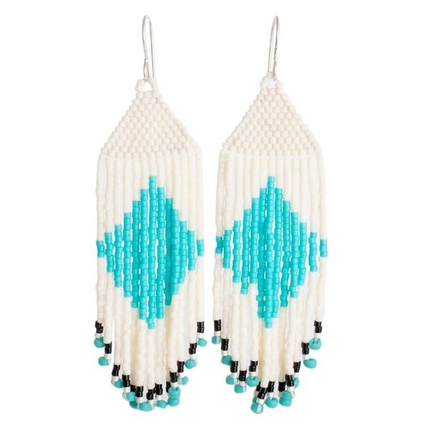 Alternate image for Diamond Pattern Glass Beaded Waterfall Earrings Ocean Diamonds