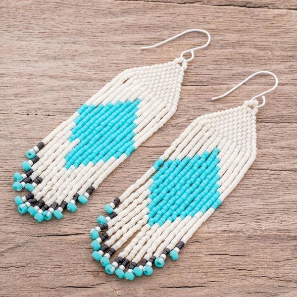 Alternate image for Diamond Pattern Glass Beaded Waterfall Earrings Ocean Diamonds