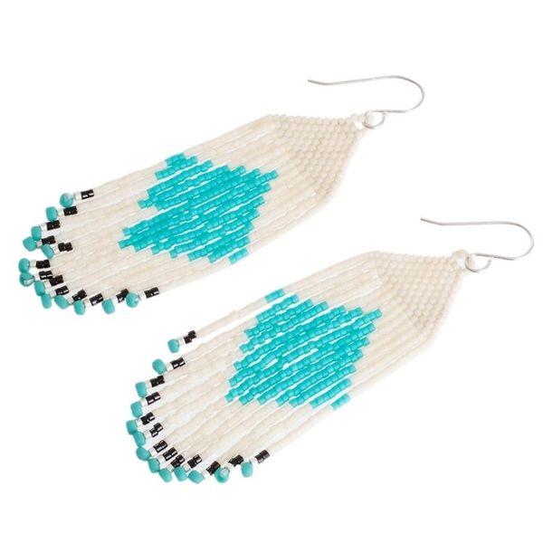 Alternate image for Diamond Pattern Glass Beaded Waterfall Earrings Ocean Diamonds