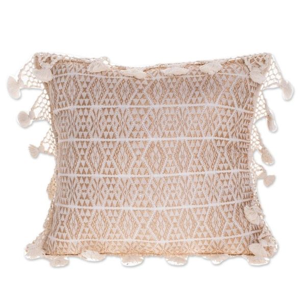 Alternate image for Handwoven Geometric Cotton Cushion Cover in Eggshell Traditional Motifs in Eggshell