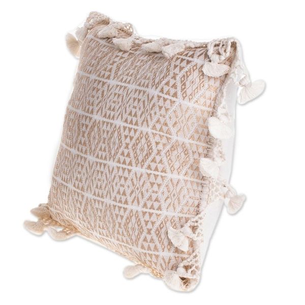 Alternate image for Handwoven Geometric Cotton Cushion Cover in Eggshell Traditional Motifs in Eggshell