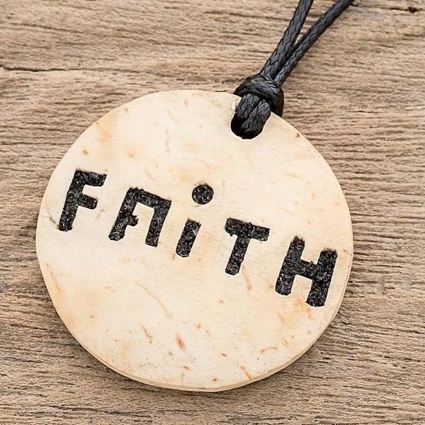 Alternate image for Faith-Themed Coconut Shell and Lava Stone Pendant Necklace Stay Faithful
