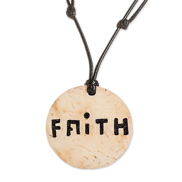 Alternate image for Faith-Themed Coconut Shell and Lava Stone Pendant Necklace Stay Faithful