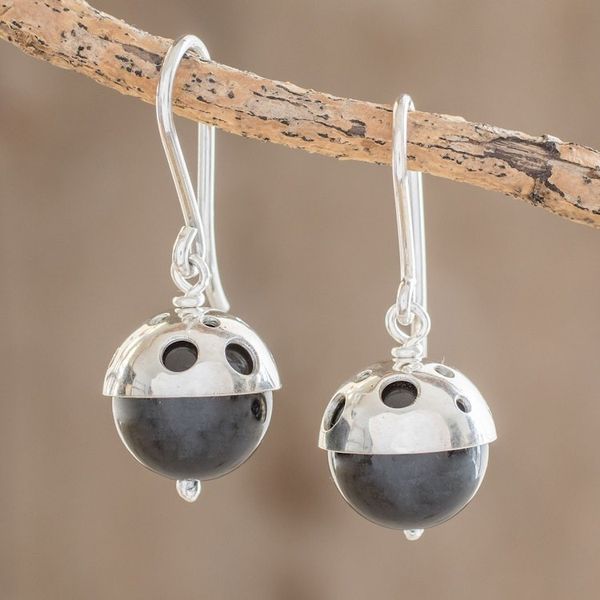 Alternate image for Modern Circular Onyx Dangle Earrings from Nicaragua Modern Holes