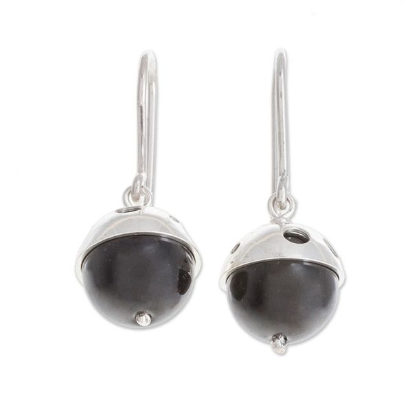Alternate image for Modern Circular Onyx Dangle Earrings from Nicaragua Modern Holes