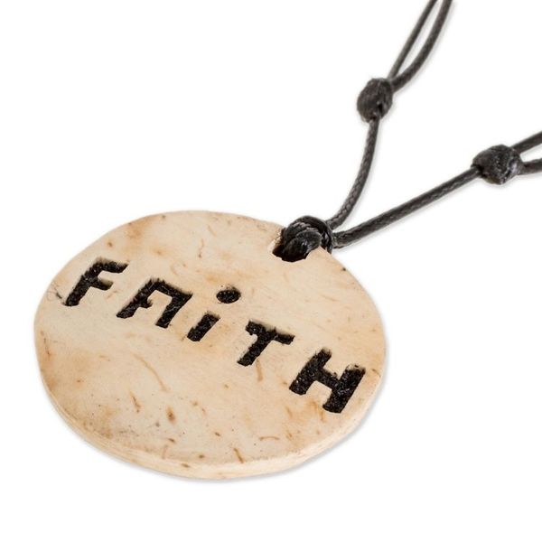 Alternate image for Faith-Themed Coconut Shell and Lava Stone Pendant Necklace Stay Faithful