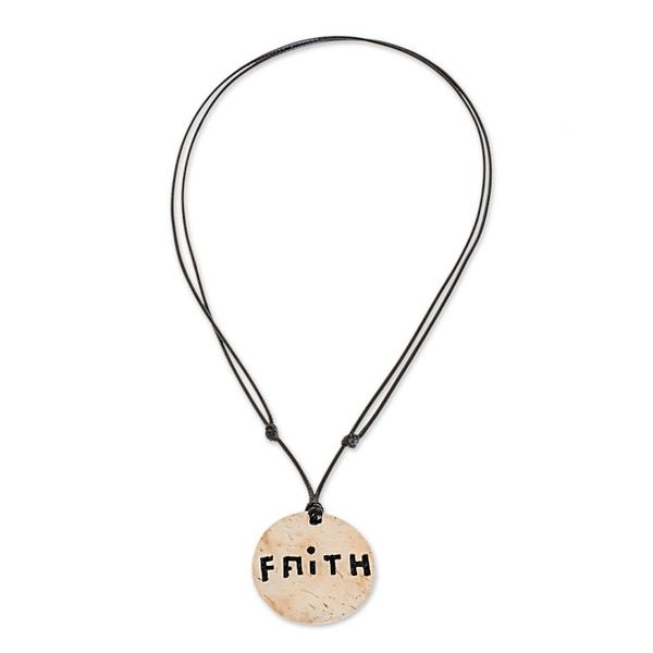 Alternate image for Faith-Themed Coconut Shell and Lava Stone Pendant Necklace Stay Faithful