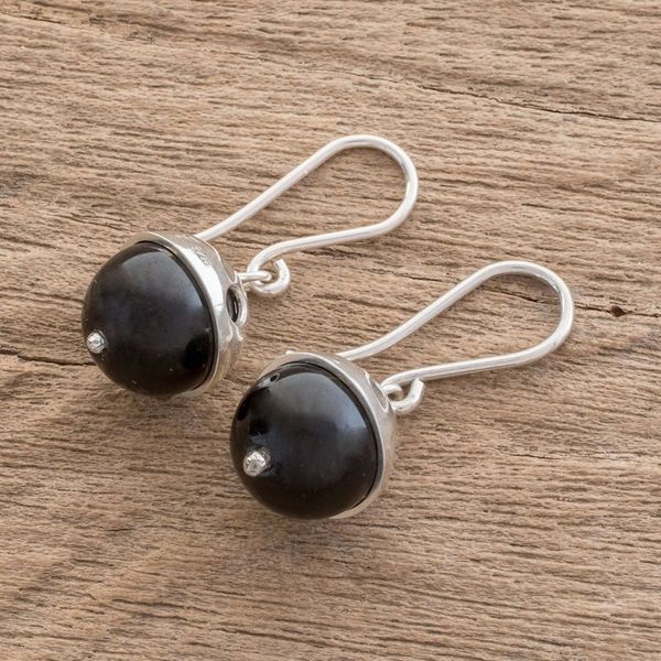 Alternate image for Modern Circular Onyx Dangle Earrings from Nicaragua Modern Holes