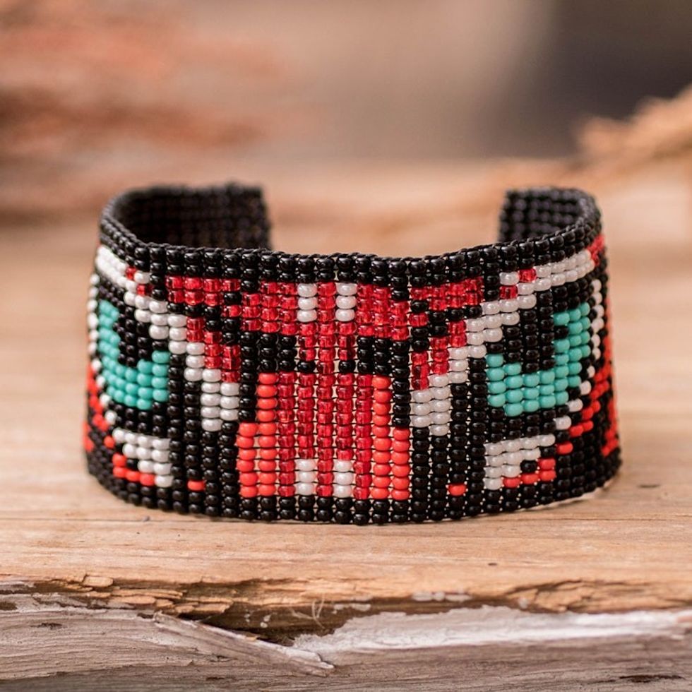 Multicolored Beaded Tiger Motif Bracelet 'Tiger Eyes'