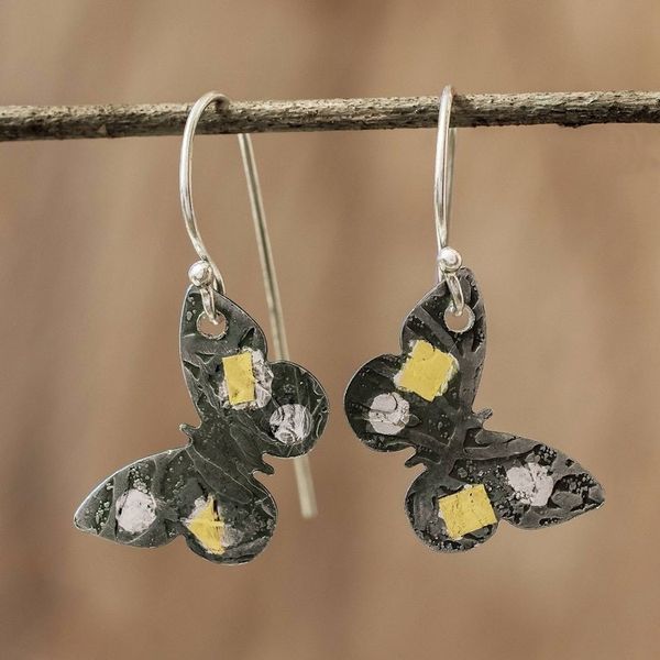 Alternate image for 24k Gold Accent Dark Sterling Silver Butterfly Earrings Midnight Butterfly