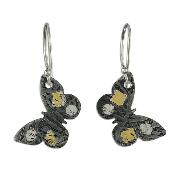 Alternate image for 24k Gold Accent Dark Sterling Silver Butterfly Earrings Midnight Butterfly