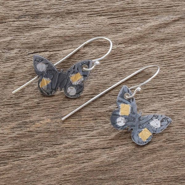 Alternate image for 24k Gold Accent Dark Sterling Silver Butterfly Earrings Midnight Butterfly