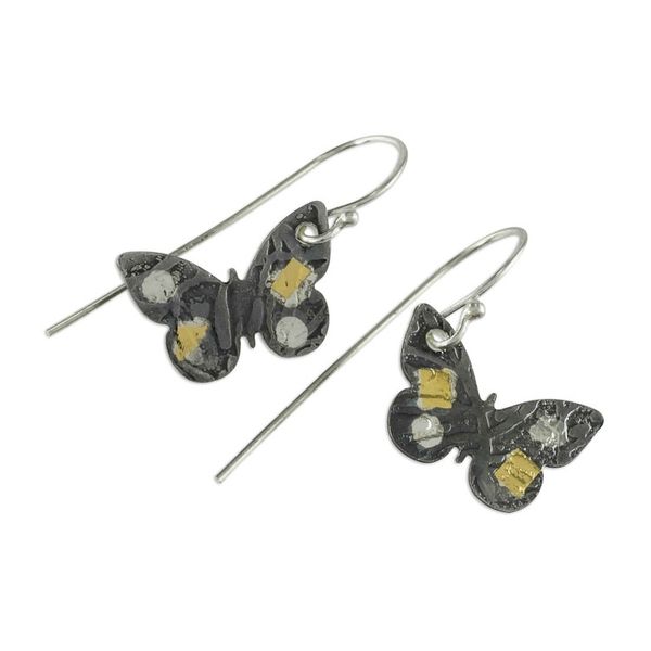 Alternate image for 24k Gold Accent Dark Sterling Silver Butterfly Earrings Midnight Butterfly