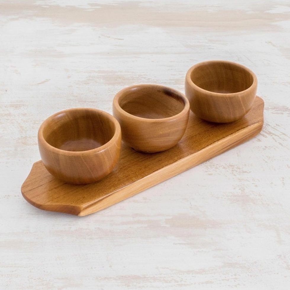 Wood Condiment Serving Set 4 Pieces 'Natural Elegance'