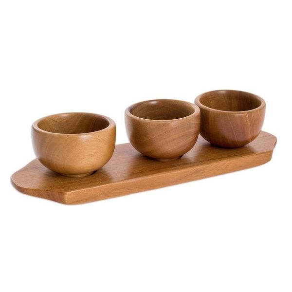 Alternate image for Wood Condiment Serving Set 4 Pieces Natural Elegance