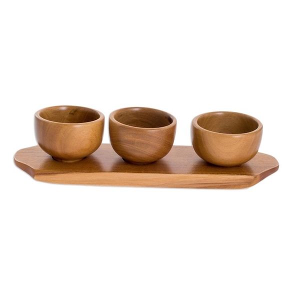 Alternate image for Wood Condiment Serving Set 4 Pieces Natural Elegance