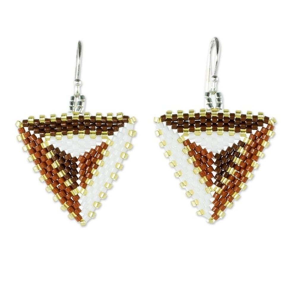 Beaded Triangular Dangle Earrings 'Triangulation in Spice'