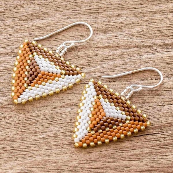 Alternate image for Beaded Triangular Dangle Earrings Triangulation in Spice